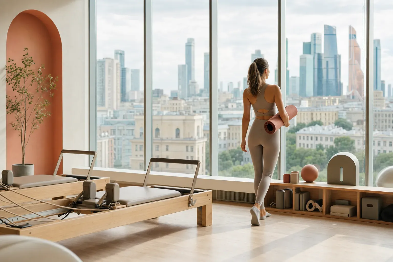 Ноги на перекладине реформера: колени выстроены по линии стоп во время футворка